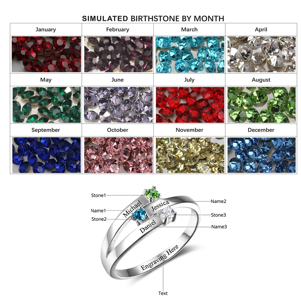 Family Ring Personalized Jewelry Engrave Name Custom Birthstone 925 Sterling Silver Ring Parents And Children(JewelOra RI102505)