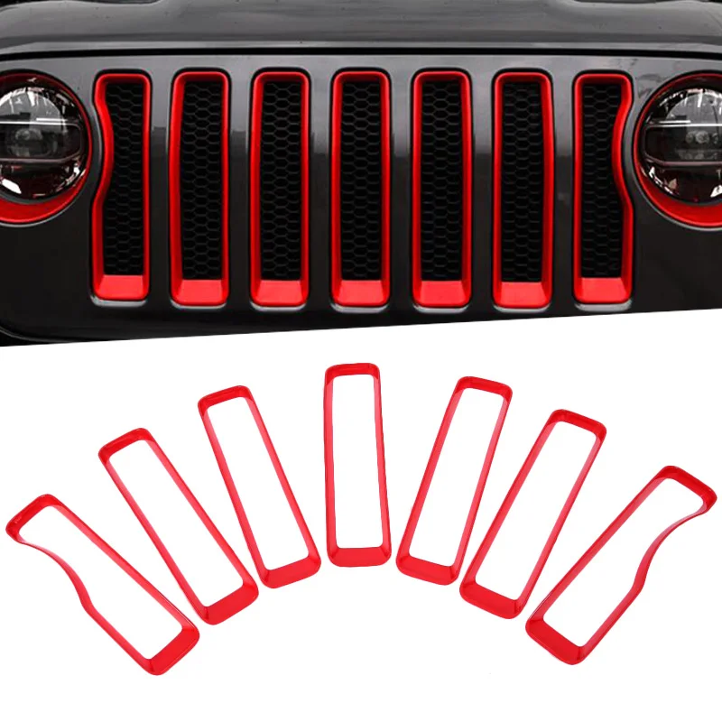 Передняя решетка гриль+ передние фары лампы кольцо Крышка Аксессуары внешняя отделка ABS для Jeep Wrangler JL красный цвет - Название цвета: Красный