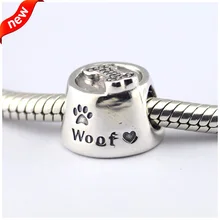 Подходит для Пандора браслеты собака Woof Амулеты с прозрачным CZ стерлингового серебра 925 ювелирные изделия бусины