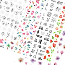 1 шт наклейка для ногтей черная буква водная ползунок цветок Фламинго летний дизайн ногтей переводные наклейки маникюрные Советы украшения для ногтей