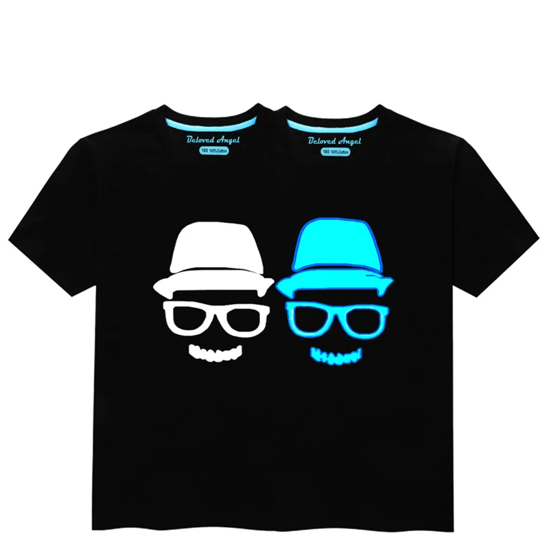 Детская футболка с люминесцентными черепами; детская футболка; Светящиеся в темноте футболки для мальчиков и девочек; летняя одежда; одежда для малышей