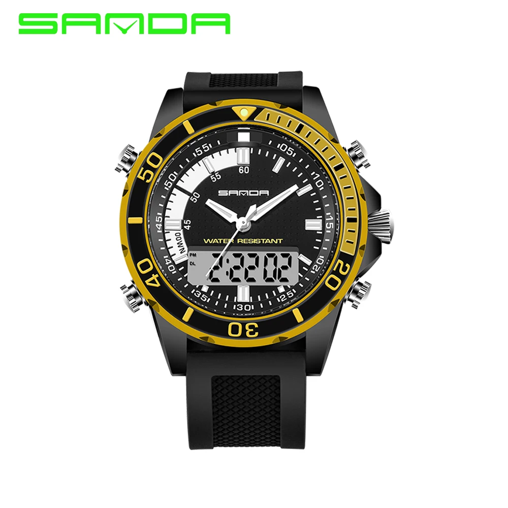 SANDA Shock 3ATM Военные стильные брендовые Роскошные Мужские Цифровые силиконовые мужские уличные спортивные часы многоцветные Relogio Masculino