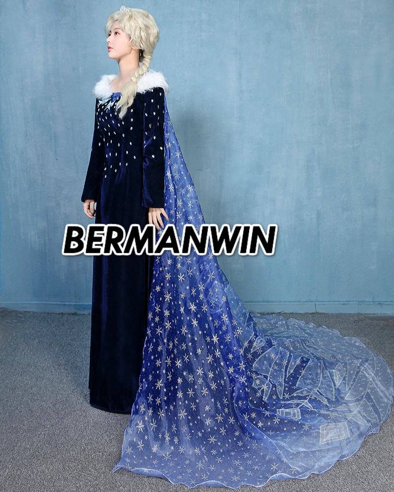 BERMANWIN высокое качество Олафа Приключения Эльзы костюм принцессы платье с блестками наряд Снежной Королевы Хэллоуин Косплей Костюм для взрослых