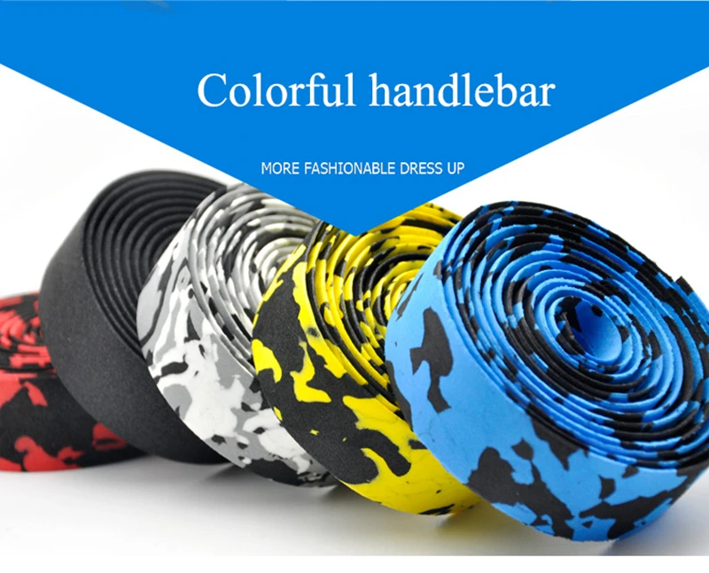 Road Bike Bicycle Handlebar tape Camouflage Cycling Handle Belt Cork Wrap with Bar Plugs (10)