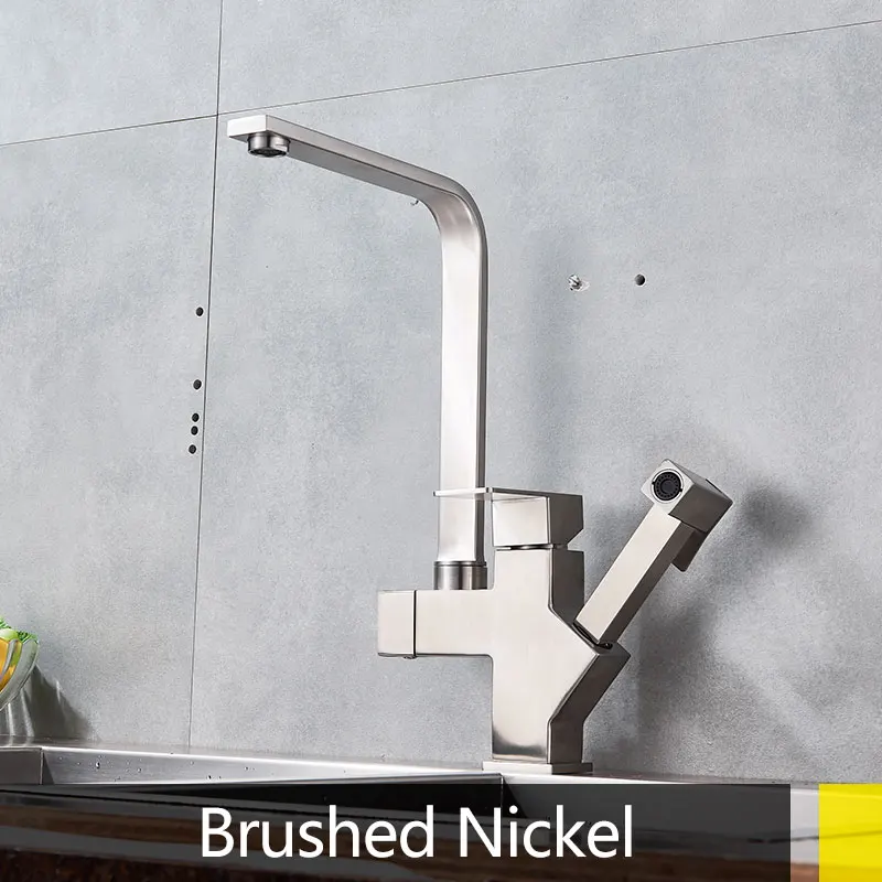 corner kitchen sink Brushed Nickel/Matte Black Kitchen Tall Sink Faucet Pull out spray Gun rotation Faucet Spout Sinlge Hole cold Hot mixer tap filtered water tap kitchen Kitchen Fixtures