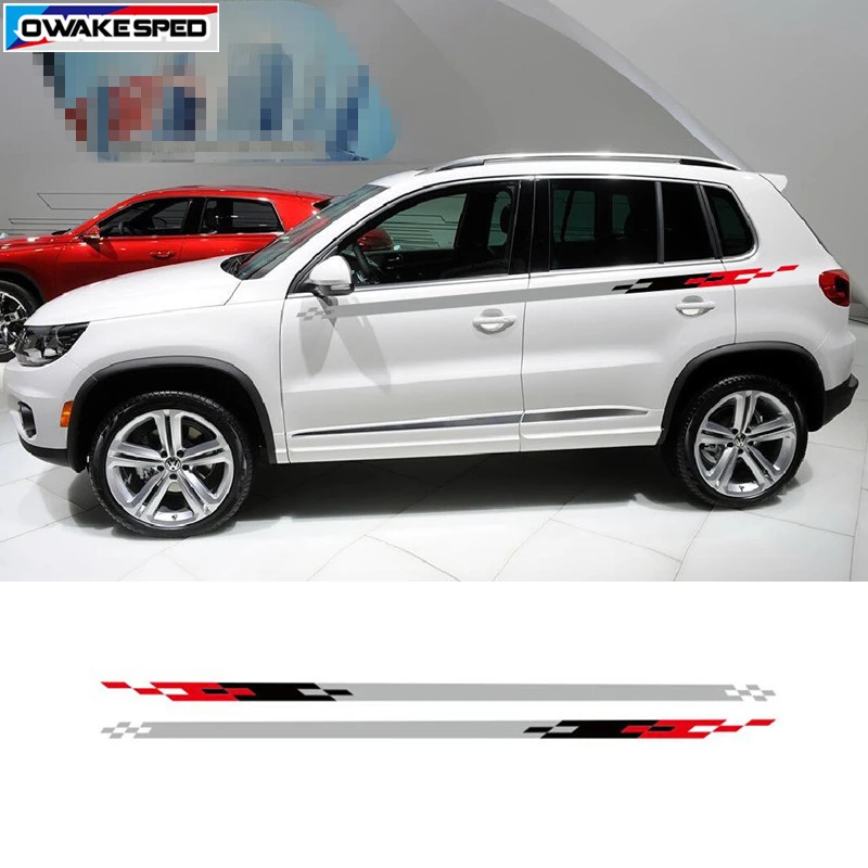 Гоночные сетки полосы на талию автомобильные наклейки для Volkswagen Tiguan 2007 2018 цвет