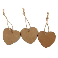 100 шт Свадебная вечеринка в форме сердца зубчатая крафт-бумага бирка с веревкой 10 м(коричневый