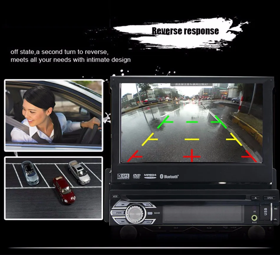 Excellent 7"" Detachable Car Audio DVD Player Universal 1Din car radio with GPS Navigation Stereo Car Styliny Central Multimedia Bluetooth 16