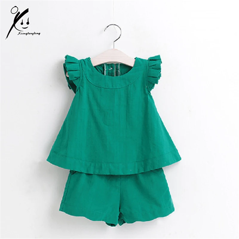 Girls Clothing Sets 2017 New Arrival Spring&Summer Ruffle Sleeveless