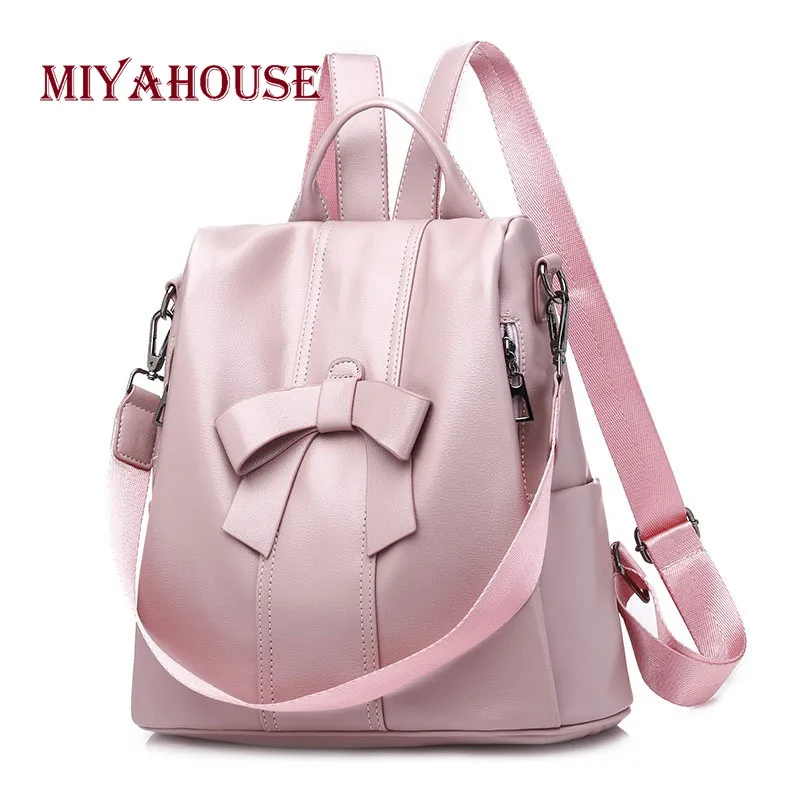 

Miyahouse Sweet Style Bow Design Backpack For Women PU Leather Candy Color Female Rucksack Large Capacity Backpack For Women