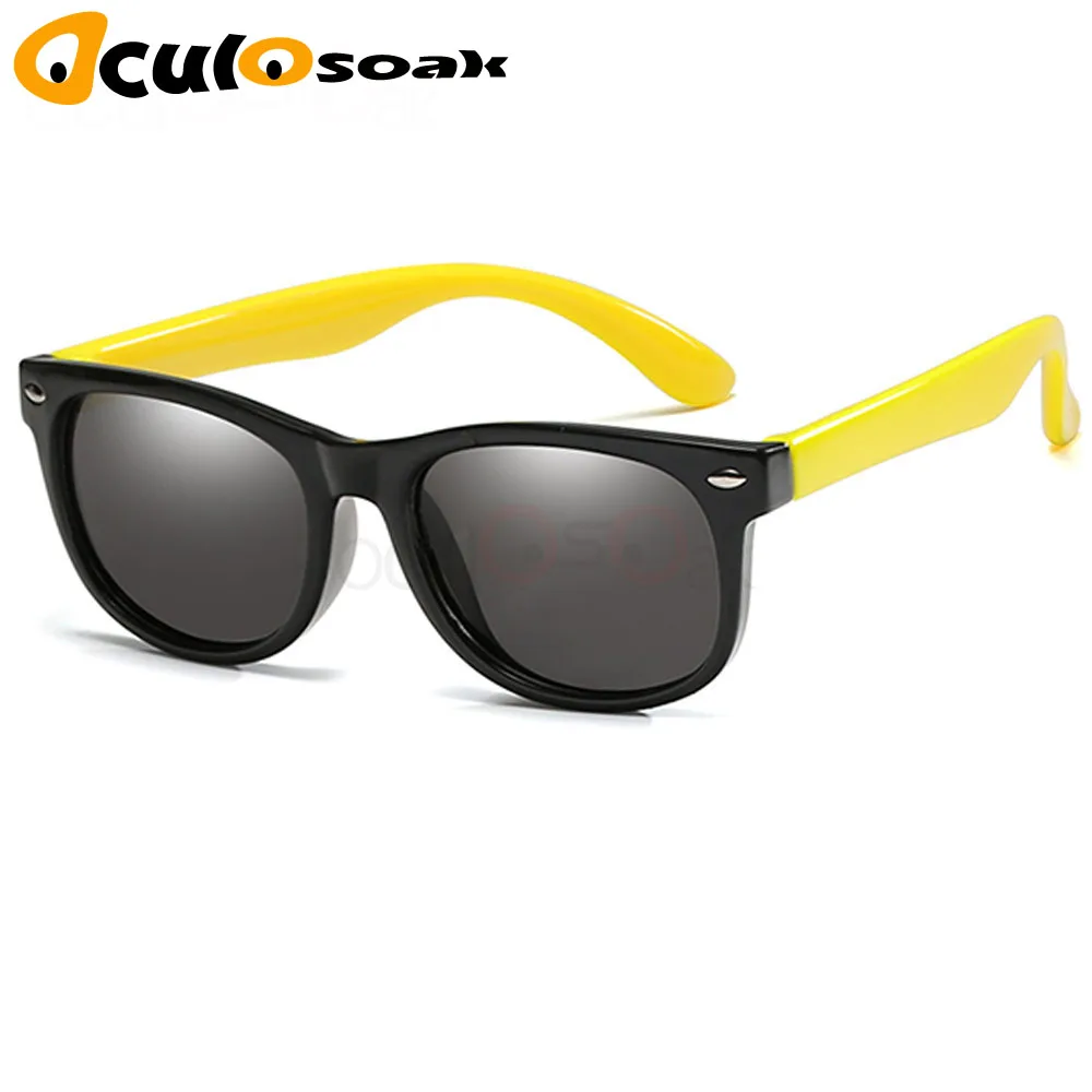 Black Yellow Зеркальные детские солнцезащитные очки TR90 для мальчиков и девочек, поляризованные силиконовые защитные солнцезащитные очки, подарок для детей, малышей, UV400, Gafas - Цвет линз: Black Yellow