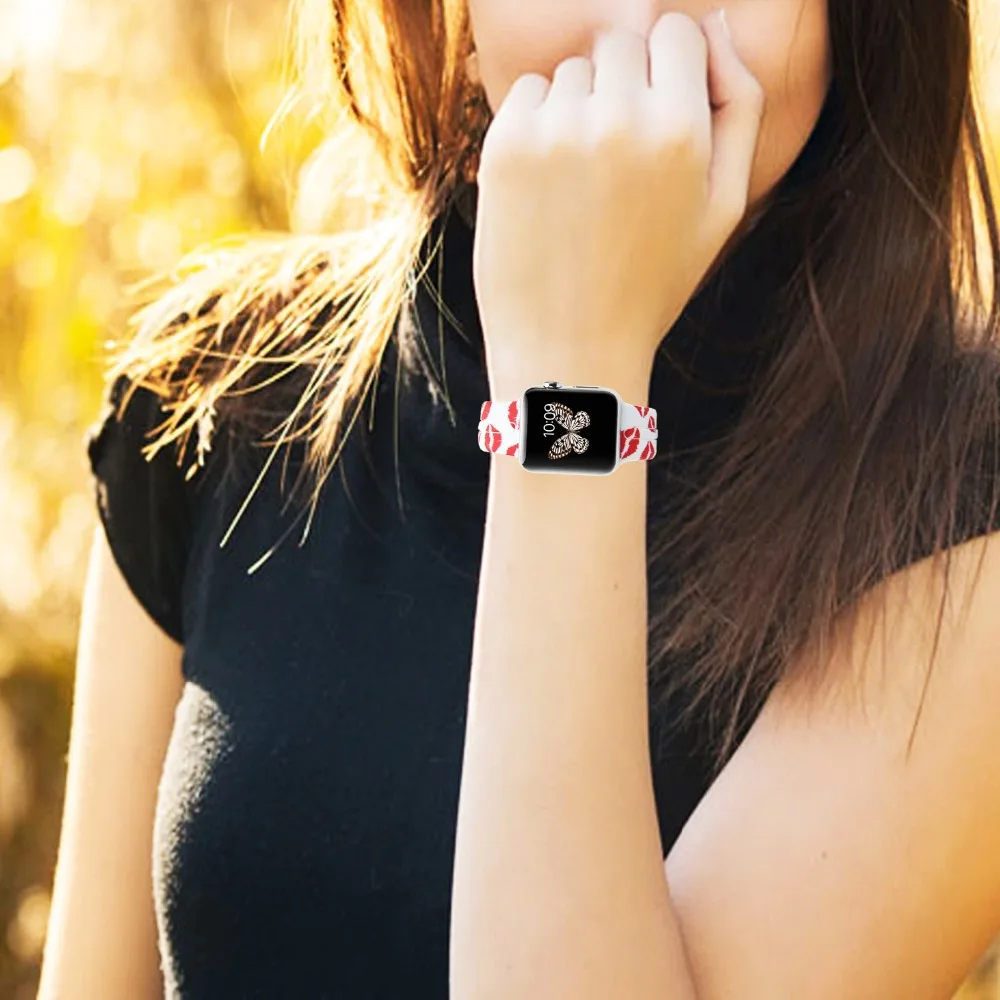 Мягкий силиконовый с цветочным рисунком ремешок для часов Bemorcabo для Apple Watch 4 3 2 1 aple Watch Band 38 мм 42 мм 44 мм браслет