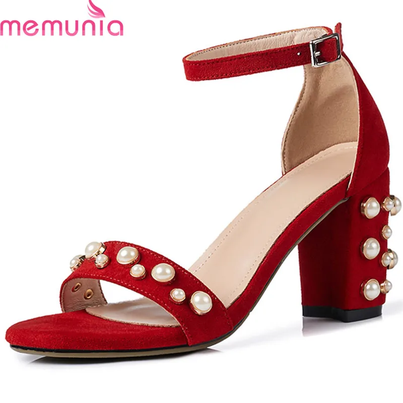 

MEMUNIA 2018 new style women sandals fashion Pearl summer shoes big size 33-43 simple buckle casual shoes high heel shoes woman