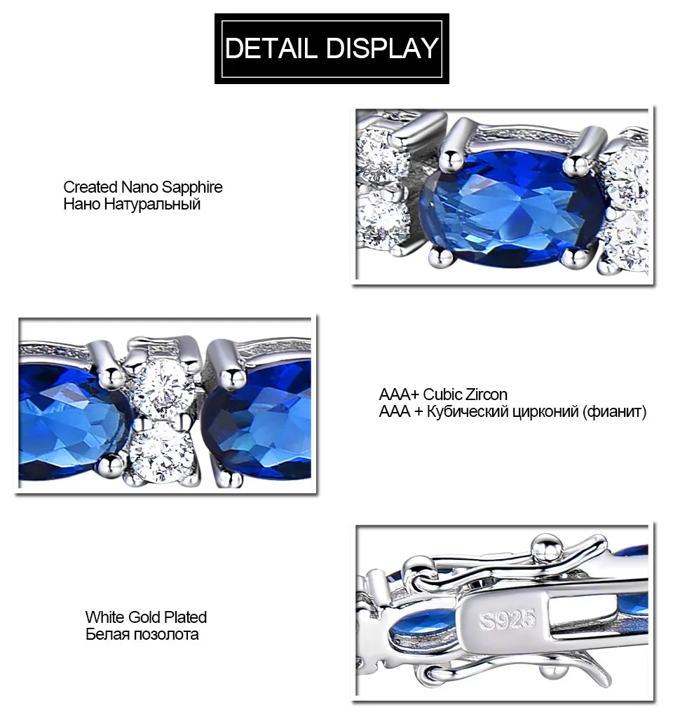 UMCHO Настоящее 925 пробы серебряные ювелирные изделия овальный создан нано голубой Сапфировый Браслет романтический шарм браслеты для женщин Подарки
