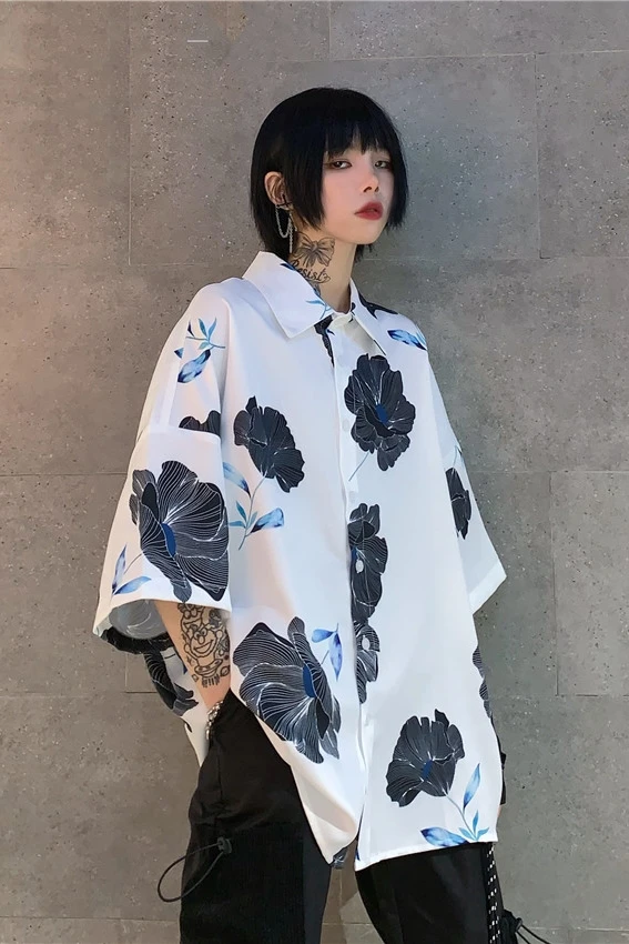 Neploe Harajuku блузка с цветочным принтом женская и Мужская Повседневная рубашка