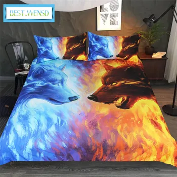 

3D blue yellow Lovers Wolf Wolves Bedding Set Twin Full Quee king Bed Set 3pcs Duvet cover+pillowcase Home Textiles-no bed linen