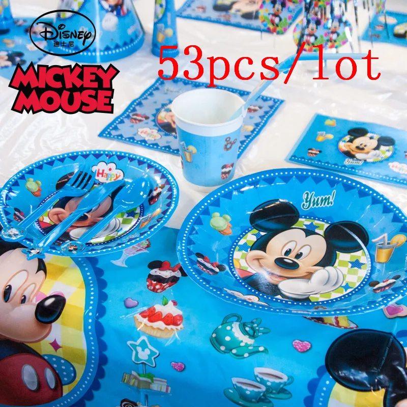 

Mickey Mouse Theme Cartoon Cup Plate Napkin Flag Child Birthday Party Blowout Disney Gift Bag Straw Decoration Supply 53Pcs/lot