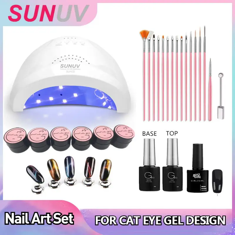 

SUNUV SUNONE 48W Smart Sensor UV LED Lamp Dryer 5D Cat Eye Gel Nail Polish Base Top Gel Set Nail Cure Machine Manicure Tools Kit