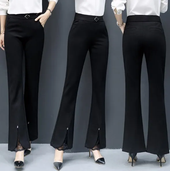 2019 весна осень женские черные тонкие расклешенные брюки женские офисные официальные расклешенные брюки женские Передние Сплит с высокой