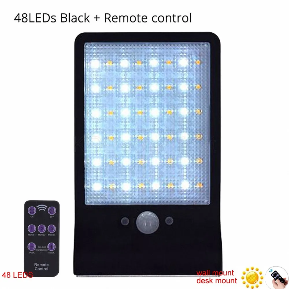 

48 LED Solar Light 3 Modes Waterproof FloodLight pir Motion Sensor spotlight Outdoor remote controller rotable pole s