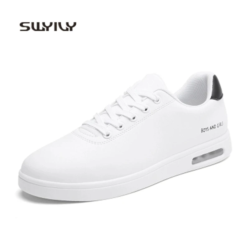 

SWYIVY Men Skateboarding Shoes Flat Heel Breathable Sneakers For Men 2018 New Lace-up White Large Size 45 Males Sport Shoes