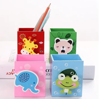 

1PC New Wooden Cartoon Pen Holder Cute Animal Pen Box Students Study Supplies Gifts Desk Organizer kawaii School Stationery