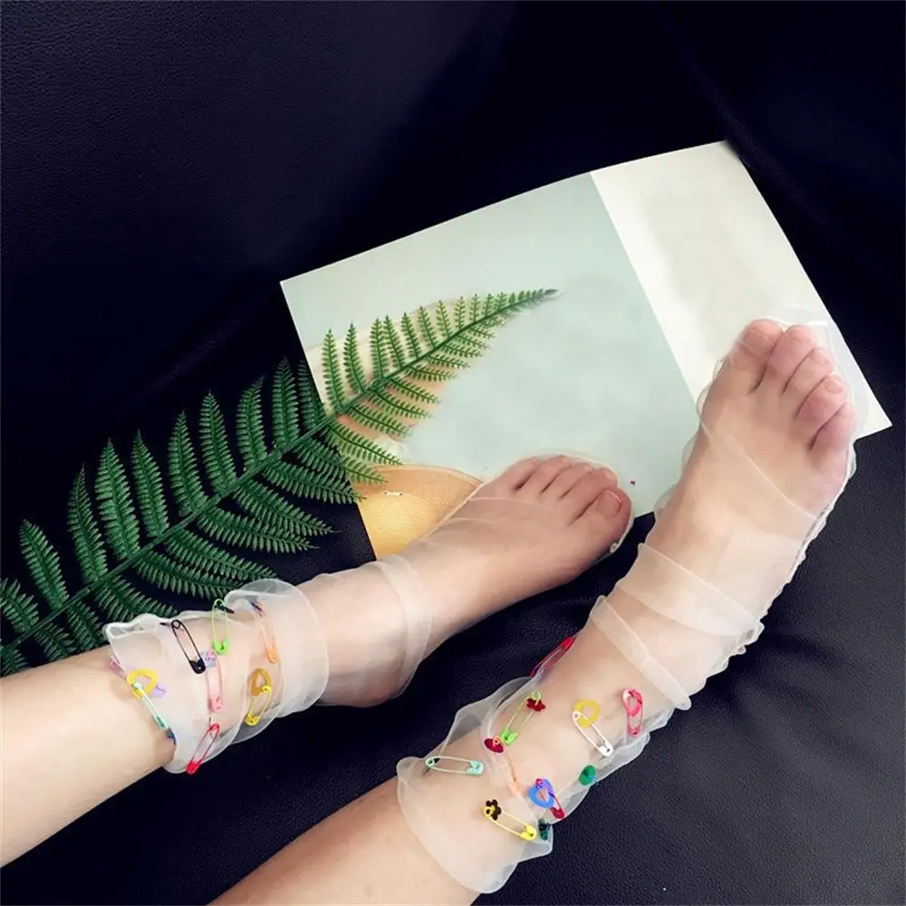 

1Pair Hot Summer Socks Sexy Ladies Transparent Gauze Socks Women's Fashion Colourful Pins Sequin Ultra-Thin Loose Chiffon Mesh