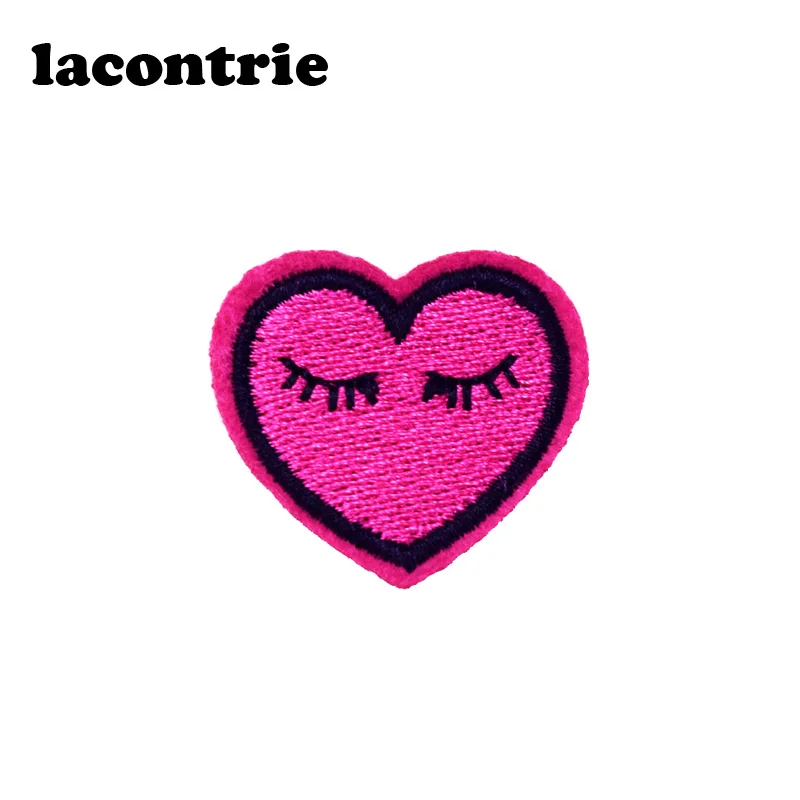 Pink heart patches for clothing iron on patches diy stripes embroidery