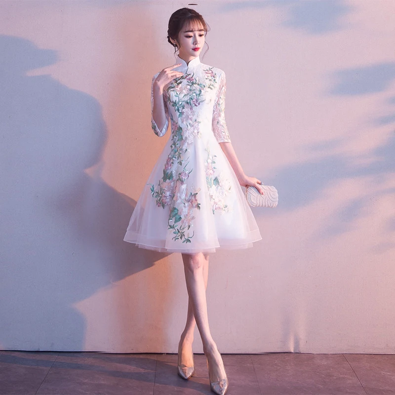 

Party Evening Cheongsam Dress Oriental Chinese Style Woman Elegant Lace Qipao Sexy Wedding Prom Short Robe Retro Vestido XS-3XL