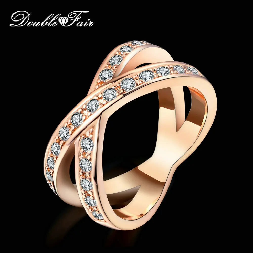 

Double Fair two Rounds Cross CZ Stone Retro Rings Silver/Rose Gold Color Fashion Cubic Zirconia Jewelry For Women DFR112M