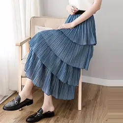 2019 корейский стиль плиссированная юбка с высокой талией в стиле бохо Торт оборками юбка женский эластичный пояс миди юбки для женщин для