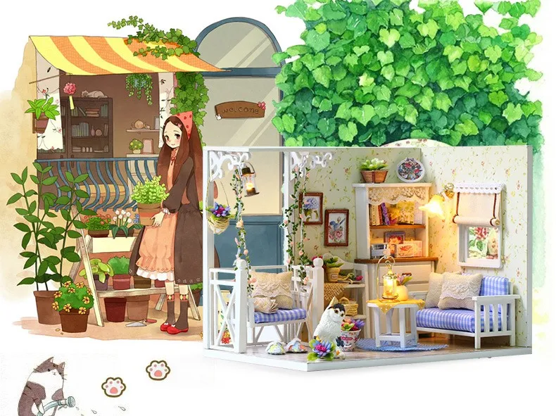 Casa de Boneca Brinquedo de Madeira Casas de Bonecas em Miniatura Brinquedos com Móveis Montar Faça Você Mesmo Miniatura Led Luzes Presente Aniversário H13 2 madeira miniatura casas de bonecas em miniatura