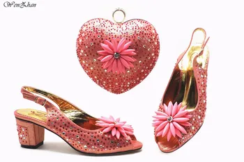 

Charming African style shoes and matching bag,Ladies Italian shoes and bags with pink color fashion 8cm for wedding 38-42 E93-31