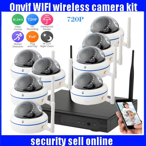 

720P HD H.264 Waterproof Vandal-proof Dome IR IP Camera WIFI Security CCTV System 8CH Wireless NVR Surveillance Kit