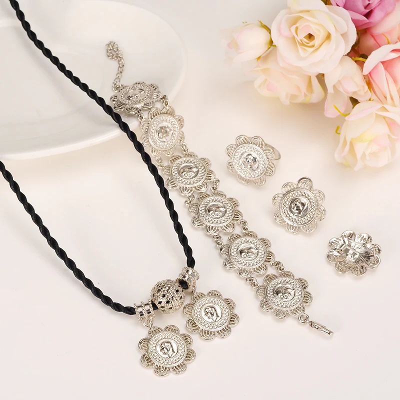 

Bangrui Mustafa Kemal Ataturk Coin Set Jewelry Necklace/Earrings/Ring/Bracelet Silver Color Ethiopia Bridal Wedding Eritrea