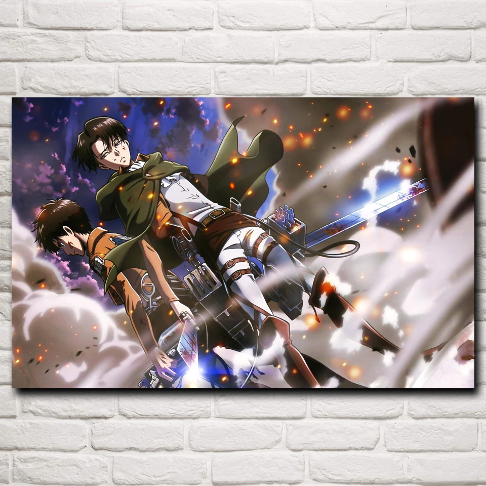 

FOOCAME Attack On Titan Poster Japanese Anime Silk Art Prints Decoration Painting Home Decor Wall Pictures For Living Room