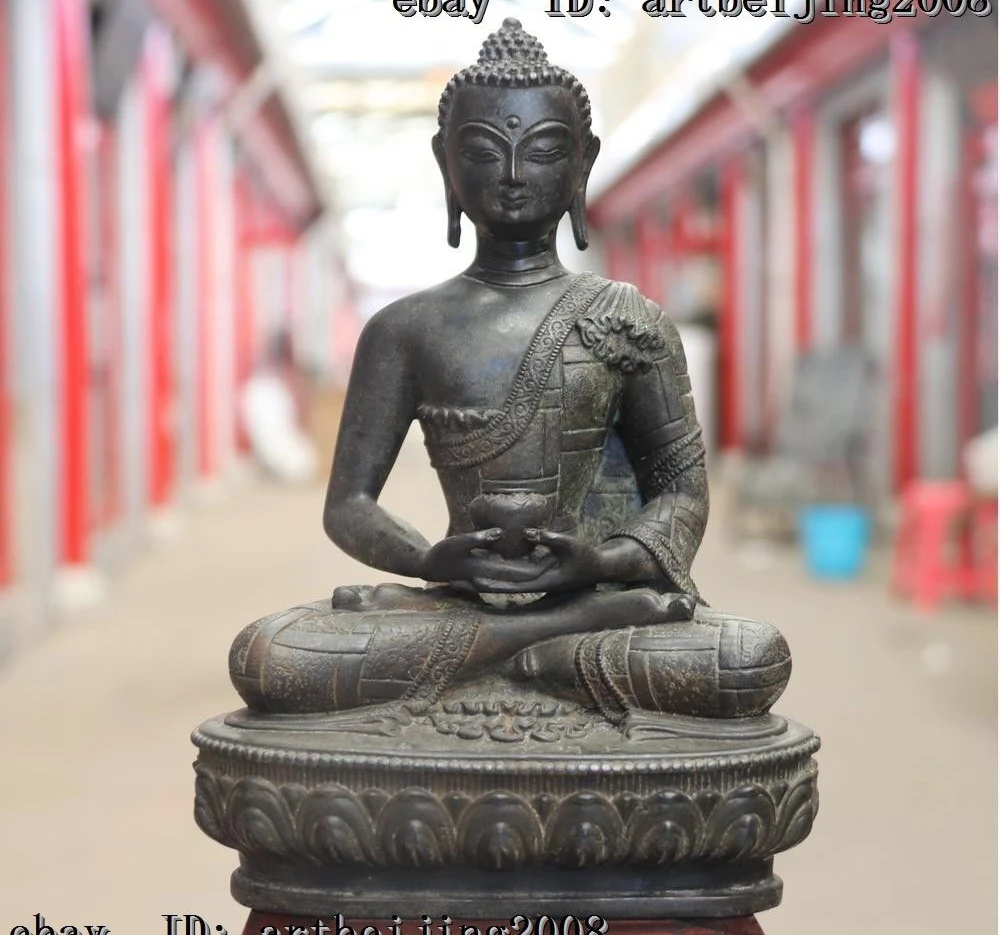 

Chinese Buddhism Folk Temple Bronze Copper Tathagata Sakyamuni Buddha Statue