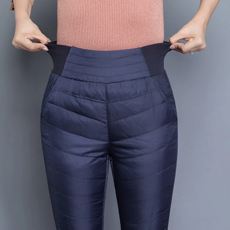 Эластичные женские длинные штаны с высокой талией, повседневные облегающие плотные теплые женские брюки, зимние штаны размера плюс для девушек - Цвет: Dark Blue