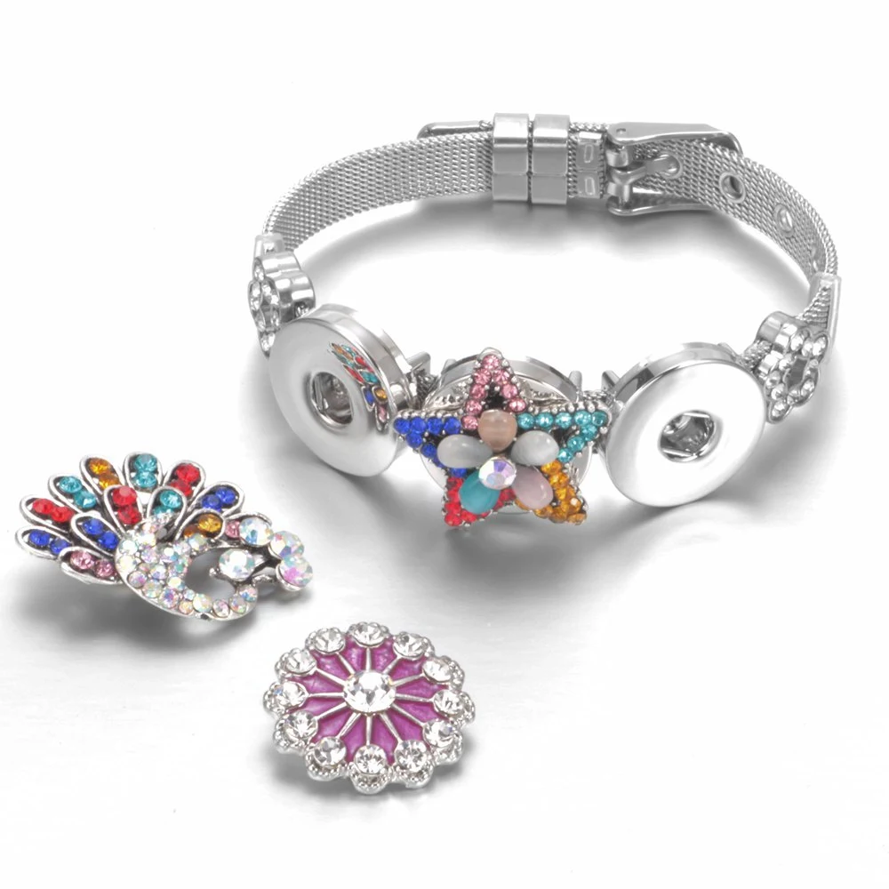 New 3 Snaps Multi Stainless Steel 18mm snap bracelets & Bangle 18mm Snap Button Jewelry For DIY Snap Jewelry SZ0452i
