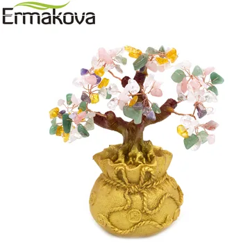 

ERMAKOVA Feng Shui Wealth Crystal Money Tree Bonsai Style Wealth Luck Home Shop Decor Birthday Business Gift(Colorful)