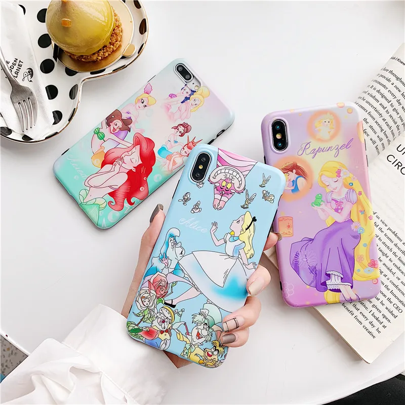 

Matte IMD soft TPU case for iphone 6 6s 7 8 plus X Xs Max XR phone case Cute princess Alice Little Mermaid Tangled Cover case