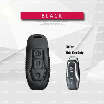 

Fit For Ford Mondeo 2013 Genuine Leather 3 Button Smart Car Key Case Cover For Ford Mustang 2015 Edge Key Bag