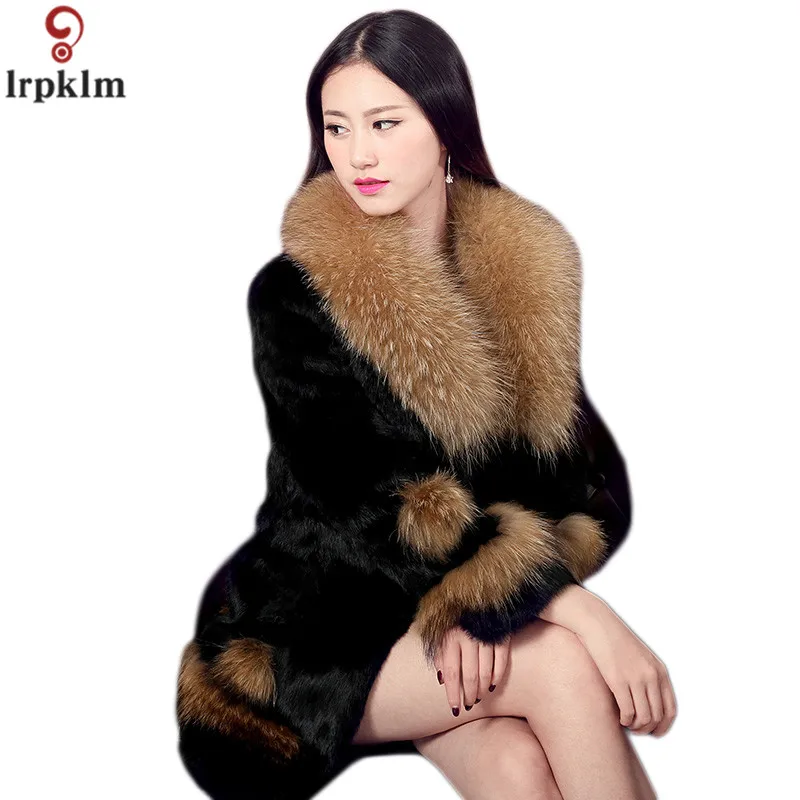 Lapin Femmes Manteaux Cheveux Hiver Black D'hiver 6xl La Veste Fourrure Long Raton Manteau Dames Élégant Vestes De Plus Laveur Épais Taille 8Fnr1H8