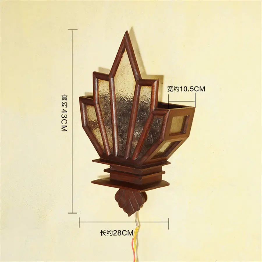 Se asia art deco Ретро деревянный стеклянный настенный светильник винтажная гостиная украшение китайская столовая огни настенные бра Проходная