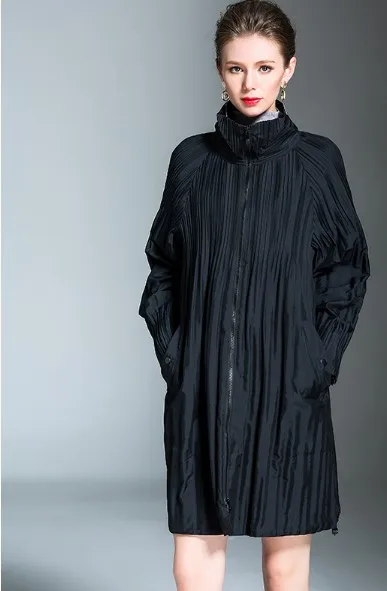 Miyake/Новинка; Осенняя Женская куртка-Кардиган большого размера; Длинная Кофта свободного кроя; гофрированное пальто для девочек; - Цвет: Черный