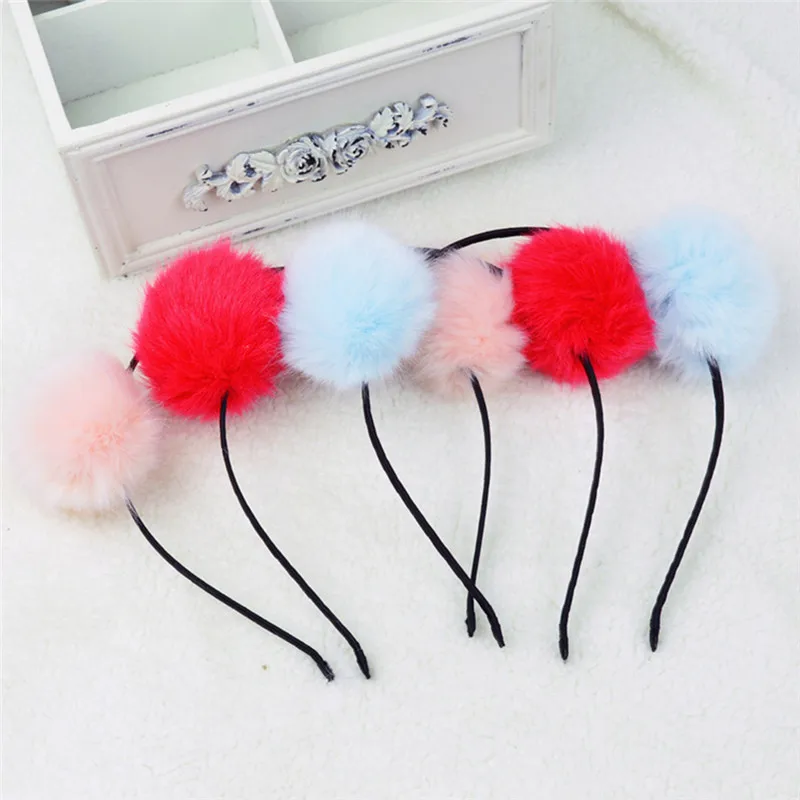 1Pcs Women Pom Fur Ball Furry Ears Fluffy Rabbit Fur Ball
