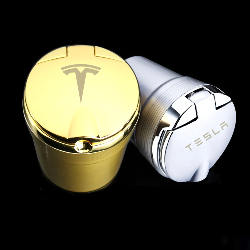

New for Tesla Car Ashtray with LED Light Cigarette Smoke Travel Remover Cylinder Car Smokeless Smoke Cup Holder for tesla 3 S X