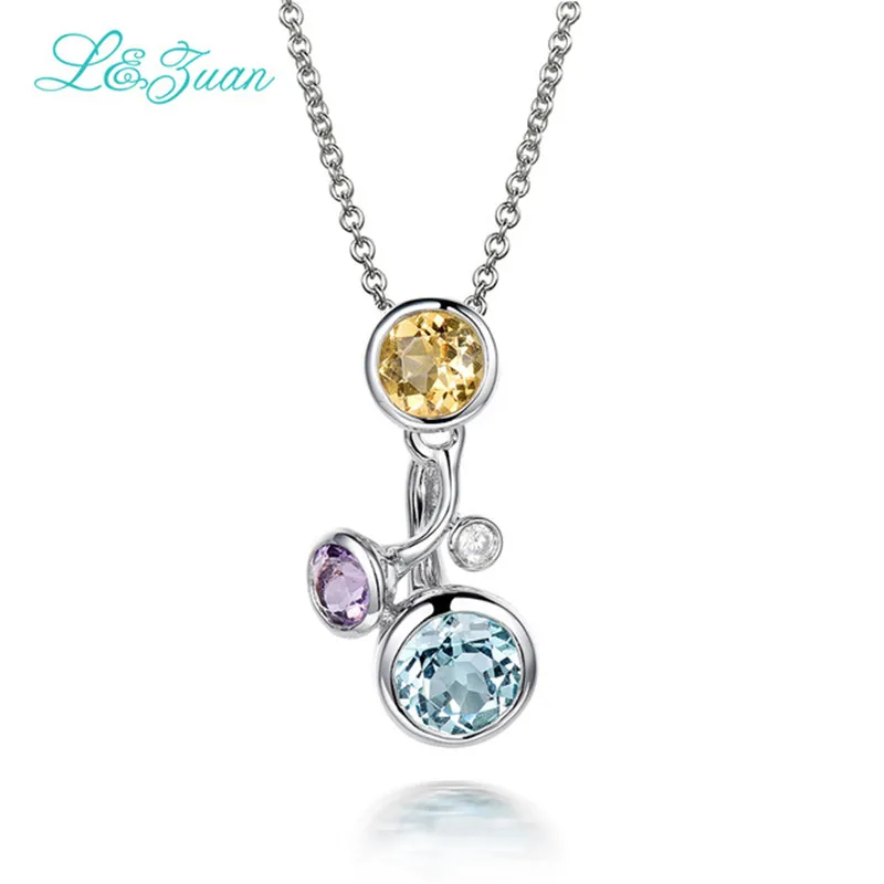 

Fashion Brand Necklace 925Sterling Silver Natural Topaz Blue Stone Necklace & Pendant Woman Gift With Silver Chain Best Friend