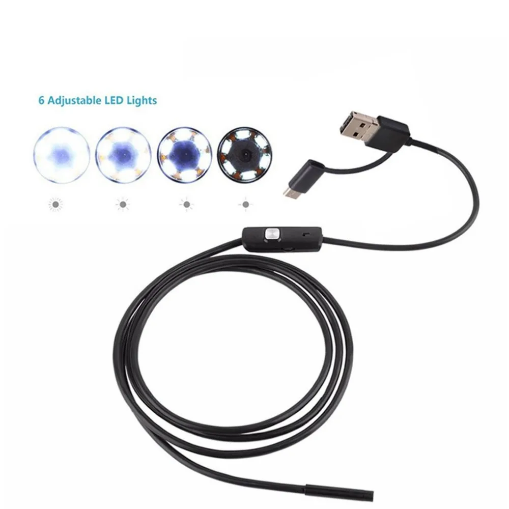 

7MM 6LED Waterproof 1/2/3.5/5/10m USB Type-C Endoscope Inspection Tube Portable Size Phone PC Inspection Borescope Mini Camera