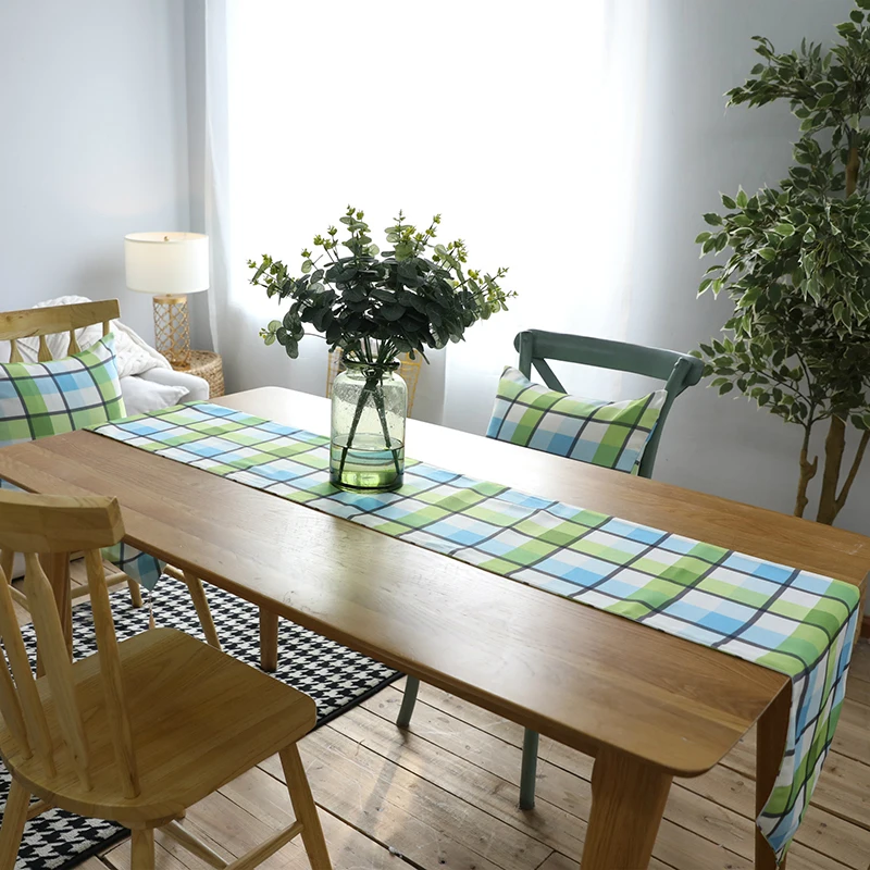 Simple Modern Geometric Green Plaid Table Runner With Tassels High-end Canvas Art Table Runners Wedding Coffee Table Decoration Simple Modern Geometric Green Plaid Table Runner With Tassels High-end Canvas Art Table Runners Wedding Coffee Table Decoration